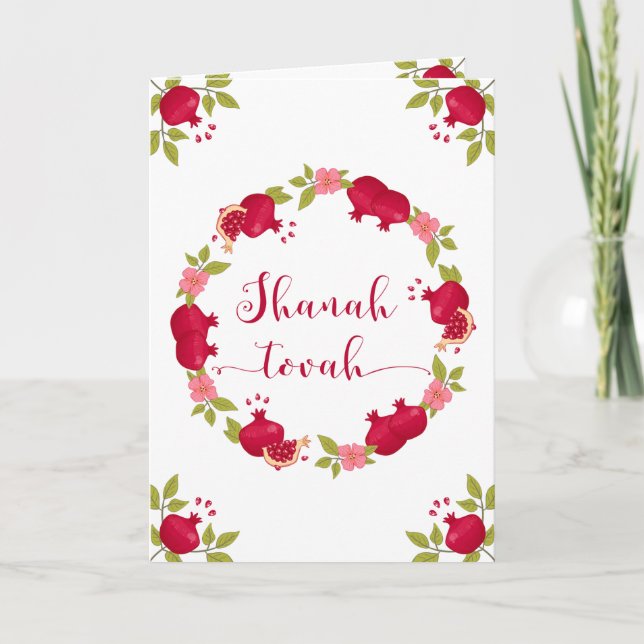 Cartes Pour Fêtes Annuelles Couronne de fleurs de grenade pour le Nouvel An Sh (Devant)