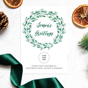 Cartes Pour Fêtes Annuelles Couronne de Gui Vert Logo Entreprise