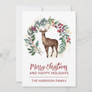 Cartes Pour Fêtes Annuelles Couronne de houx de cerf d'hiver Noël 