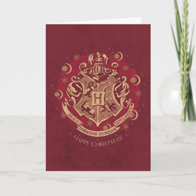 Cartes Pour Fêtes Annuelles Couronne de Noël à l'effigie de la Crête HOGWARTS™ (Devant)