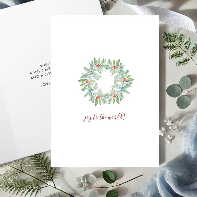 Cartes Pour Fêtes Annuelles Couronne de Noël aquarelle rouge et vert botanique (Simple Christmas cards watercolor wreath by Victoria Grigaliunas Do Tell A Belle)