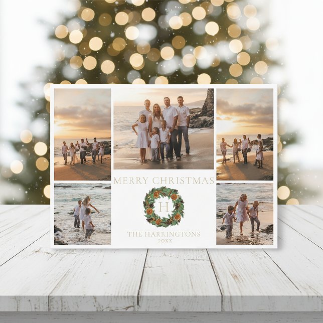 Cartes Pour Fêtes Annuelles Couronne de Noël aux initiales en monogramme avec  (Créateur téléchargé)
