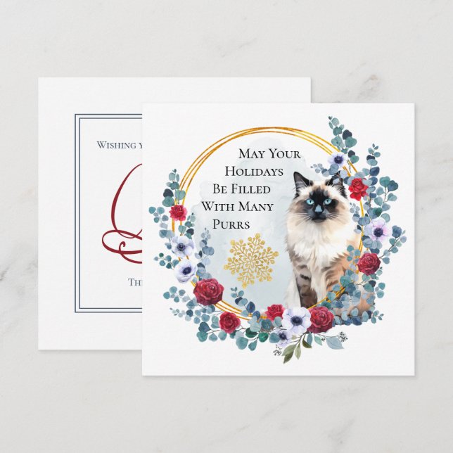 Cartes Pour Fêtes Annuelles Couronne de Noël avec belle chatte (Devant / Derrière)