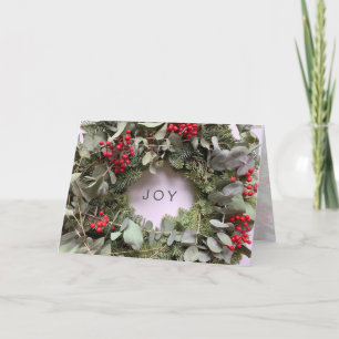 Cartes Pour Fêtes Annuelles Couronne de Noël avec eucalyptus et baies rouges
