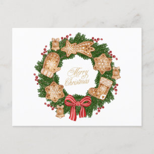 Cartes Pour Fêtes Annuelles Couronne de Noël avec pain d'épices Cookies, baies