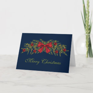 Cartes Pour Fêtes Annuelles Couronne de Noël avec un nœud rouge et des boules