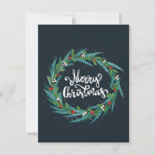 Cartes Pour Fêtes Annuelles Couronne de Noël avec vœux saisonniers (Devant)