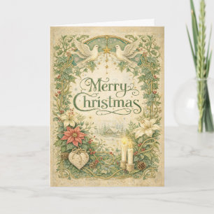 Cartes Pour Fêtes Annuelles Couronne de Noël blanche vintage Dove 