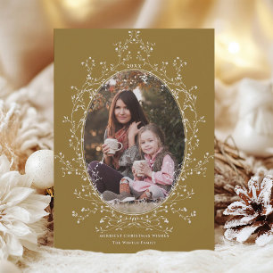 Cartes Pour Fêtes Annuelles Couronne de Noël botanique Photo Or