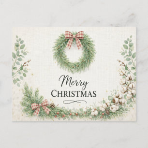 Cartes Pour Fêtes Annuelles Couronne de Noël en coton de ferme Merry Christmas