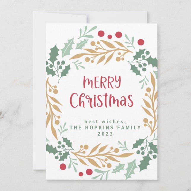 Cartes Pour Fêtes Annuelles Couronne de Noël et script | Joyeux Noël (Devant)