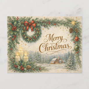 Cartes Pour Fêtes Annuelles Couronne de Noël Evergreen Vintage Joyeux Noël