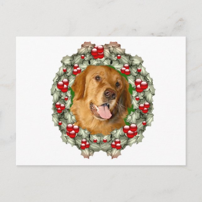 Cartes Pour Fêtes Annuelles Couronne de Noël Golden Retriever (Devant)