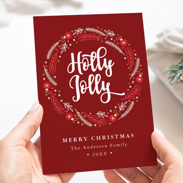 Cartes Pour Fêtes Annuelles Couronne de Noël Holly Jolly Non-Photo (Créateur téléchargé)