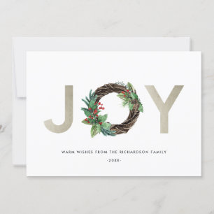 CARTES POUR FÊTES ANNUELLES COURONNE DE NOËL JOIE ÉLÉGANTE HOLLY BERRY ARGENT