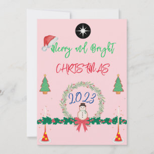 Cartes Pour Fêtes Annuelles Couronne de Noël Moderne Joyeuse et Lumineuse 2023
