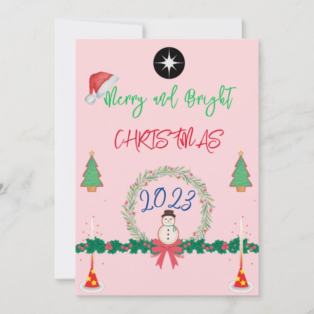Cartes Pour Fêtes Annuelles Couronne de Noël Moderne Joyeux et Lumineux Christ (Devant)