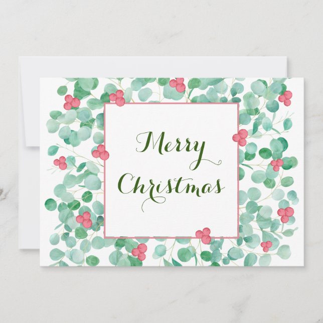 Cartes Pour Fêtes Annuelles Couronne de Noël plate à motif d'eucalyptus et de  (Devant)