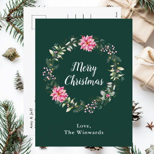 Cartes Pour Fêtes Annuelles Couronne de Noël poinsettia rose Joyeux Noël