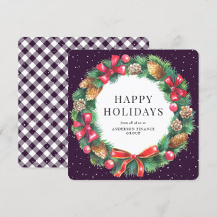 Cartes Pour Fêtes Annuelles Couronne de Noël Purple Plaid Entreprise