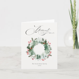 Cartes Pour Fêtes Annuelles Couronne de Noël rouge arbre pin baies de houx