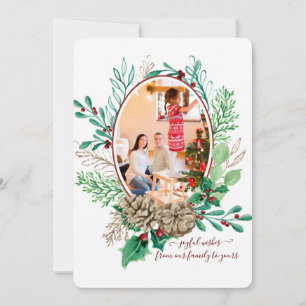 Cartes Pour Fêtes Annuelles Couronne de Noël rouge Baie de houx Cône de pin av