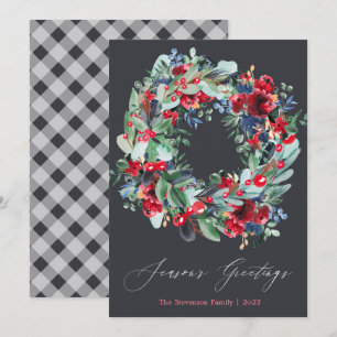 Cartes Pour Fêtes Annuelles Couronne de Noël rouge floral rustique