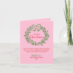 Cartes Pour Fêtes Annuelles Couronne de Noël rouge rose vert dessinée à la mai