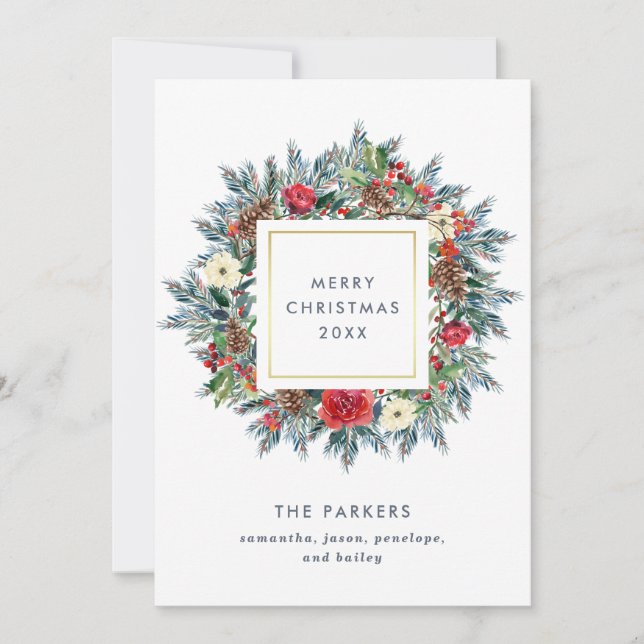 Cartes Pour Fêtes Annuelles Couronne de Noël sur fond blanc | Joyeux Noël (Devant)