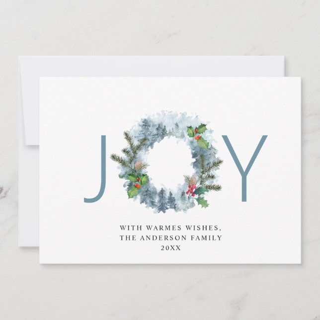 Cartes Pour Fêtes Annuelles Couronne de paysage JOY Noël Forêt Vœux (Devant)