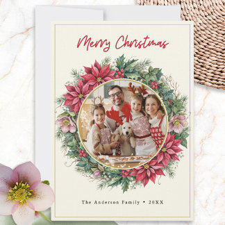 Cartes Pour Fêtes Annuelles Couronne d'hiver à l'aquarelle Élégant Joyeux Noël