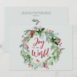 Cartes Pour Fêtes Annuelles Couronne d'hiver aquarelle 'Joie au Monde'
