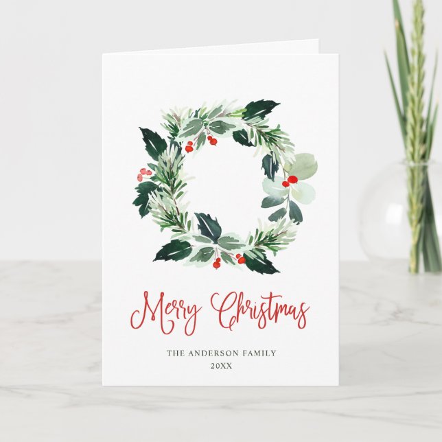 Cartes Pour Fêtes Annuelles Couronne festive à baies de houx pour voeux de Noë (Devant)