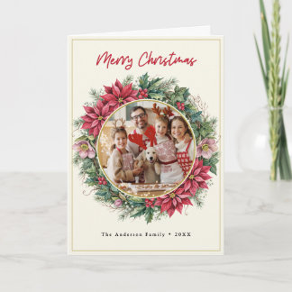 Cartes Pour Fêtes Annuelles Couronne festive aquarelle Élégant Joyeux Noël