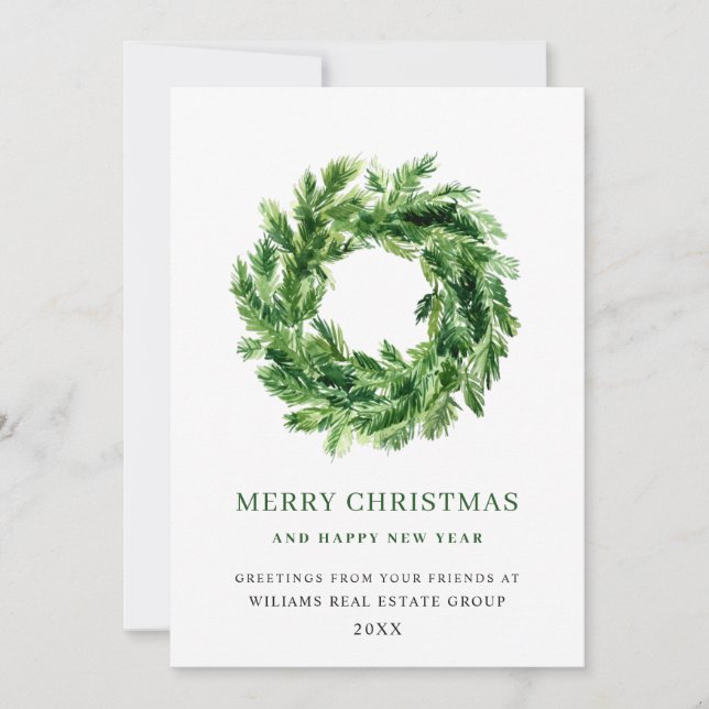 Cartes Pour Fêtes Annuelles Couronne festive de branches de pin Noël (Devant)