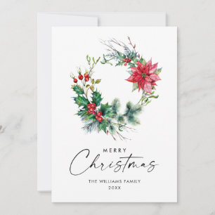 Cartes Pour Fêtes Annuelles Couronne festive de houx et de poinsettia pour les