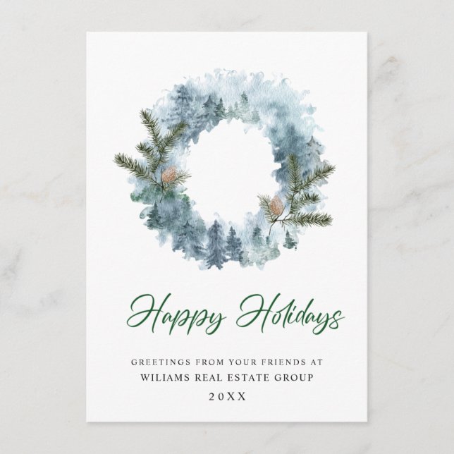 Cartes Pour Fêtes Annuelles Couronne festive de houx Noël Message de bienvenue (Devant)