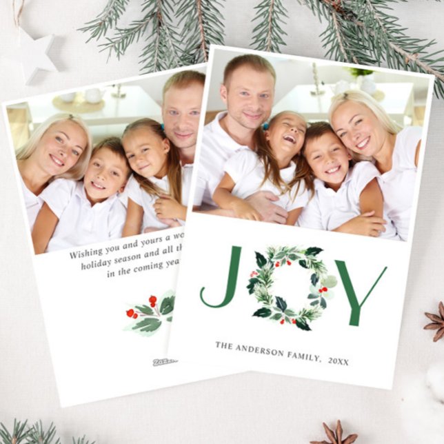 Cartes Pour Fêtes Annuelles Couronne festive de houx Noël PHOTO Félicitations (Créateur téléchargé)