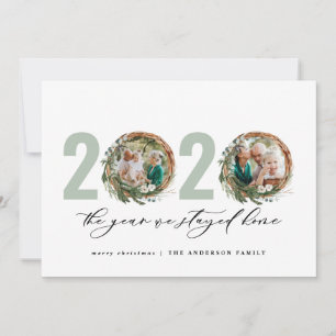 Cartes Pour Fêtes Annuelles Couronne feuillage moderne 2020 est resté à la mai