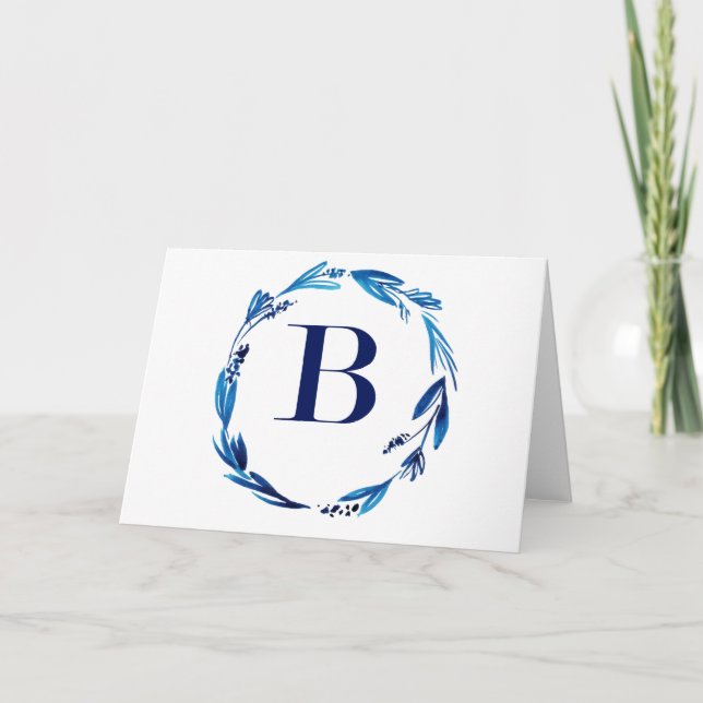 Cartes Pour Fêtes Annuelles Couronne florale bleue 'B' (Devant)