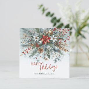 Cartes Pour Fêtes Annuelles Couronne florale rouge foncé sarcelle bleu vert él