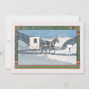 Cartes Pour Fêtes Annuelles Courrier vintage Horloge et Buggy Noël Salutations