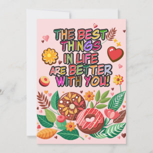 Cartes Pour Fêtes Annuelles Cours de la Saint-Valentin Boho Donuts et Fleurs