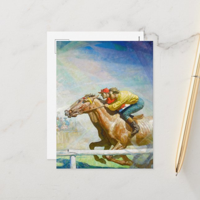 Cartes Pour Fêtes Annuelles Course de chevaux par Newell Convers Wyeth (Devant/Arrière en situation)