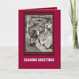 Cartes Pour Fêtes Annuelles Course vintage à vélo contre les chevaux