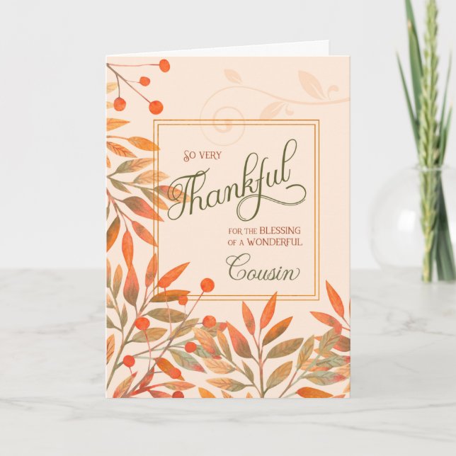Cartes Pour Fêtes Annuelles Cousin Automne Harvest Feuilles Thanksgiving (Devant)