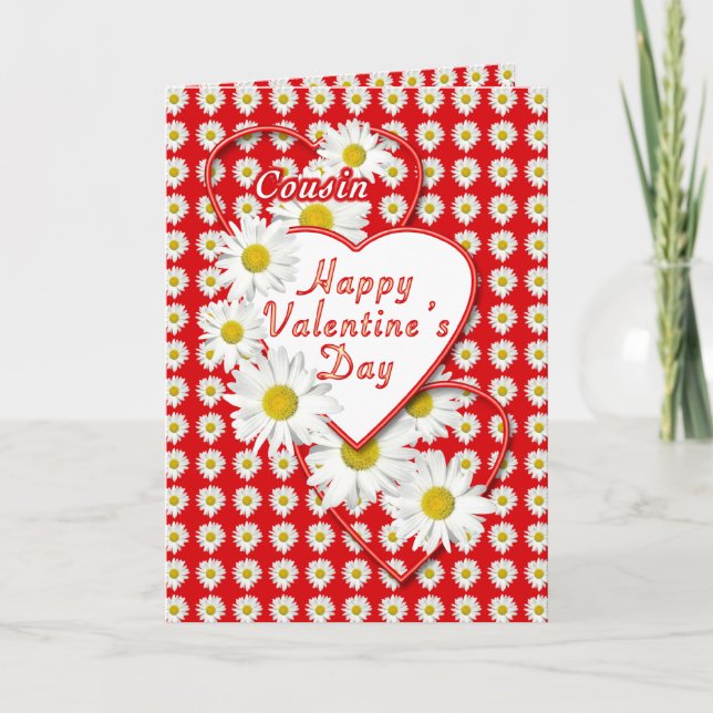 Cartes Pour Fêtes Annuelles Cousin Daisies et Coeurs Valentine Card (Devant)