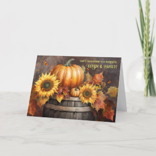Cartes Pour Fêtes Annuelles Cousin et Bon thanksgiving familial tournesols