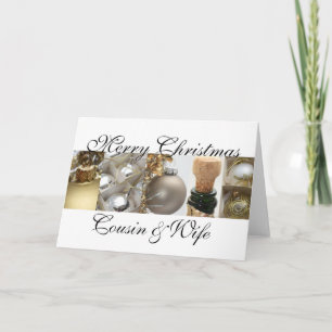 Cartes Pour Fêtes Annuelles Cousin & Femme joyeux or de noël sur christ blanc