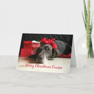 Cartes Pour Fêtes Annuelles Cousin joyeux pointeur de noël et cadeaux à firepl